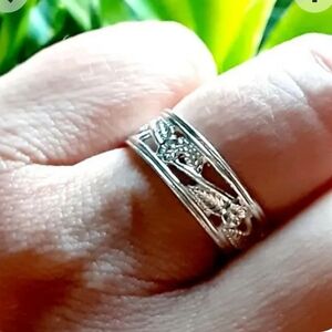 NEW Wide Band Sterling Silver Ring - Approximate Sz 6 - 6.5